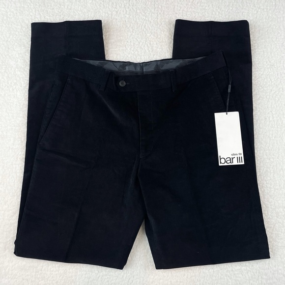 (NWT) BAR III • Black Corduroy Stretch Cotton Slim Fit Dress Pants - Picture 2 of 13